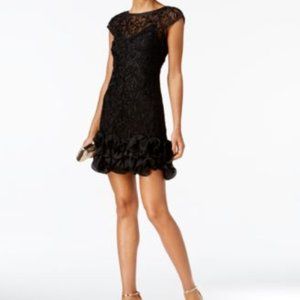GUESS Floral-Lace Ruffle-Hem Sheath Black 6